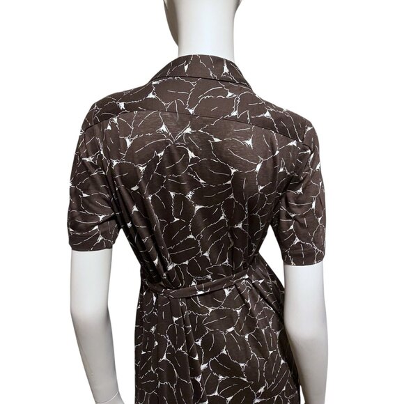 VTG Rodier Paris Autumn Leaves Dress 44 (L) Belted Playful Minimalist Neutral - Picture 8 of 13